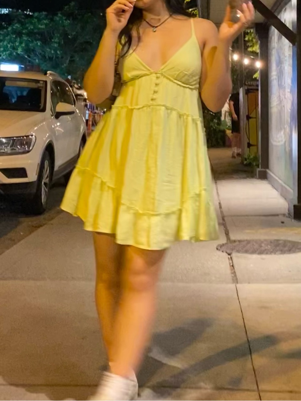 Urban Outfitters Light Chartreuse Tiered Mini Dress